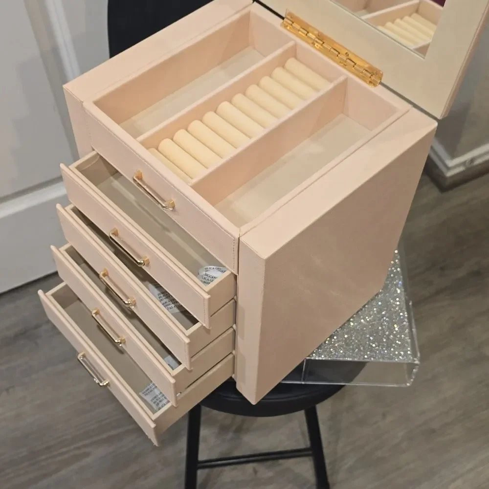 At‎ Home 5-Drawer Pink Leather Jewelry Organizer